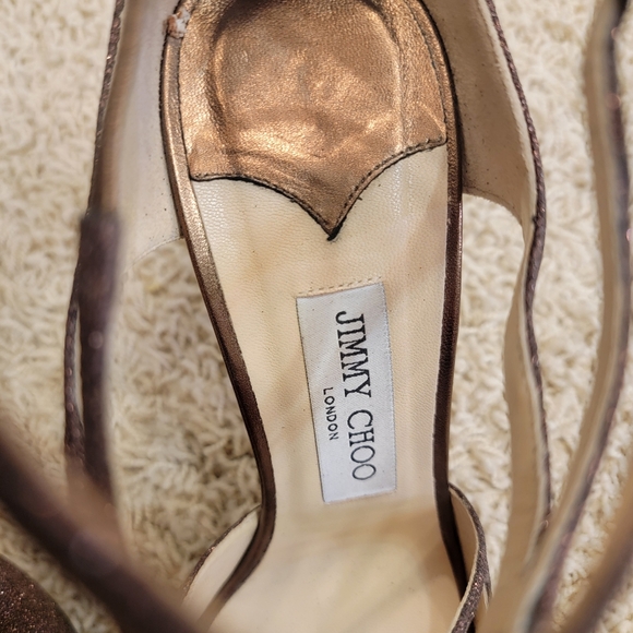 Jimmy Choo Bronze Paloma Lang 110 Glitter Sandals Size 10 - Picture 9 of 15